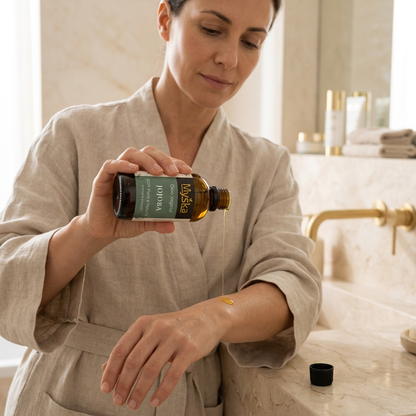 Aplicação de Óleo de Jojoba Myska no braço